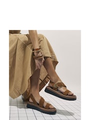 River Island Brown Faux Suede Two Part Ring Buckle Flatform Sandals - Image 6 of 6
