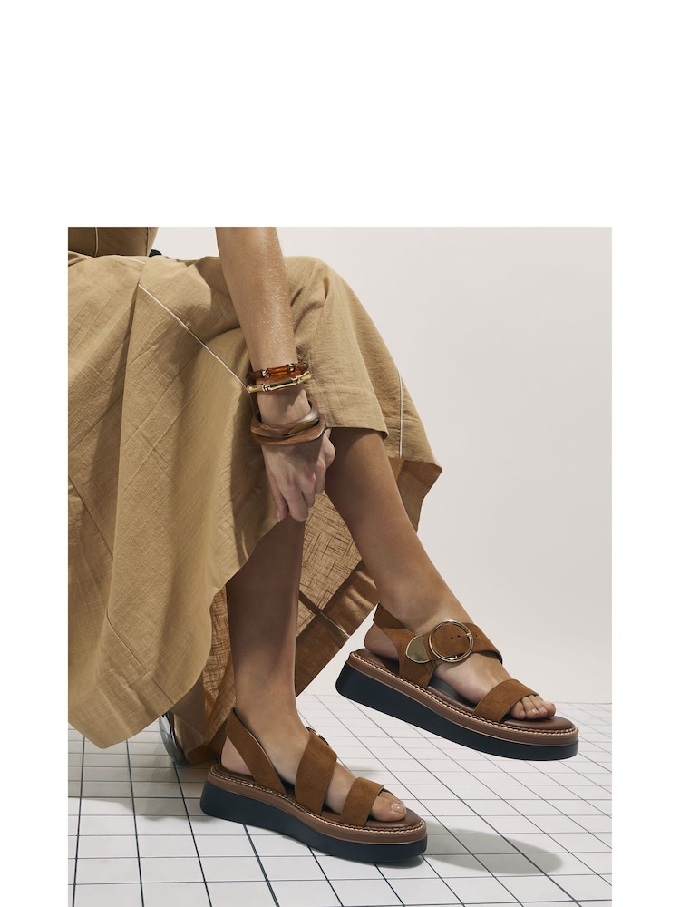 River Island Brown Faux Suede Two Part Ring Buckle Flatform Sandals - Image 6 of 6 River Island Brown Faux Suede Two Part Ring Buckle Flatform Sandals - Image 6 of 6