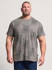BadRhino Big & Tall Grey All-Over Print Tiger Bamboo T-Shirt - Image 1 of 6