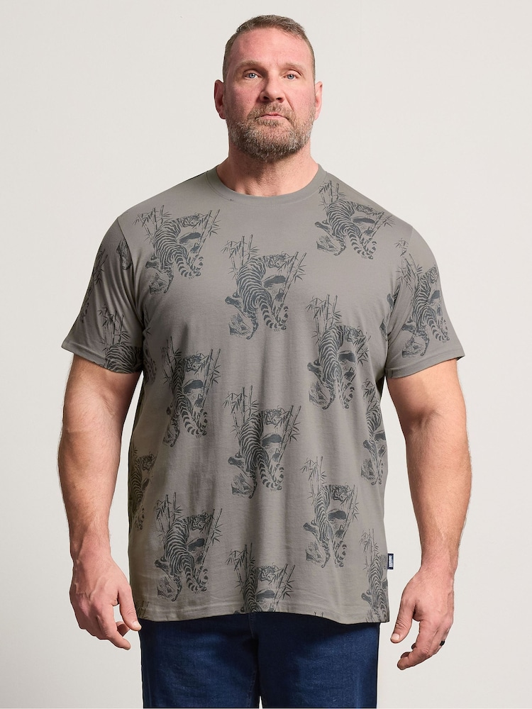 BadRhino Big & Tall Grey All-Over Print Tiger Bamboo T-Shirt - Image 1 of 6 BadRhino Big & Tall Grey All-Over Print Tiger Bamboo T-Shirt - Image 1 of 6