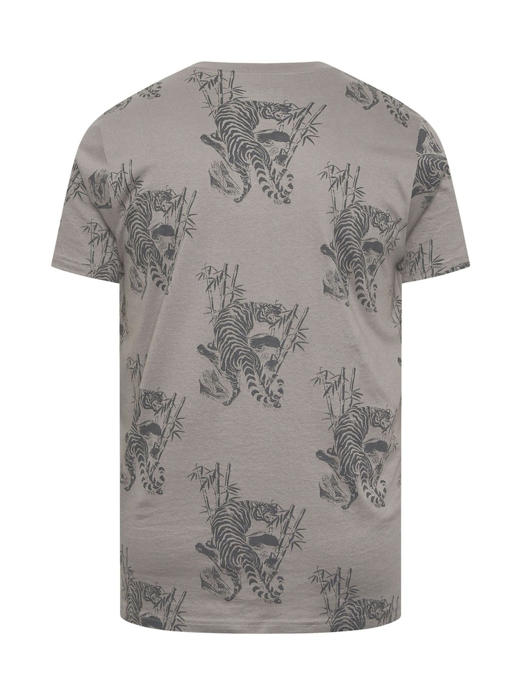 BadRhino Big & Tall Grey All-Over Print Tiger Bamboo T-Shirt - Image 6 of 6 BadRhino Big & Tall Grey All-Over Print Tiger Bamboo T-Shirt - Image 6 of 6