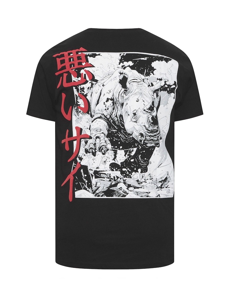 BadRhino Big & Tall Black Longline Front & Back Japanese T-Shirt - Image 7 of 7