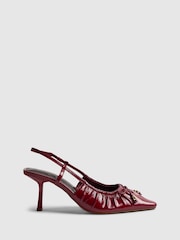 River Island Red Ruched Bow Slingback Court Heels - Image 1 of 6