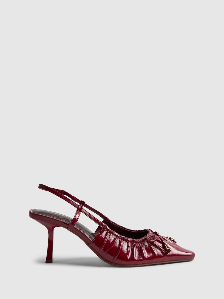 River Island Red Ruched Bow Slingback Court Heels - Image 1 of 6 River Island Red Ruched Bow Slingback Court Heels - Image 1 of 6
