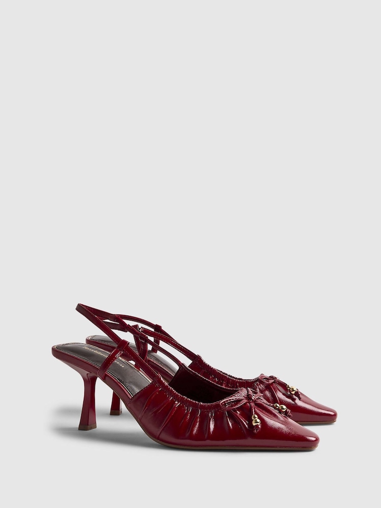 River Island Red Ruched Bow Slingback Court Heels - Image 2 of 6 River Island Red Ruched Bow Slingback Court Heels - Image 2 of 6