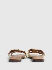 River Island Gold Leather T Bar Studded Flat Sandals - Image 4 of 7