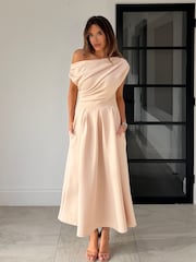 Girl In Mind Yellow Betty Asymmetric Neckline Midi Dress - Image 1 of 6