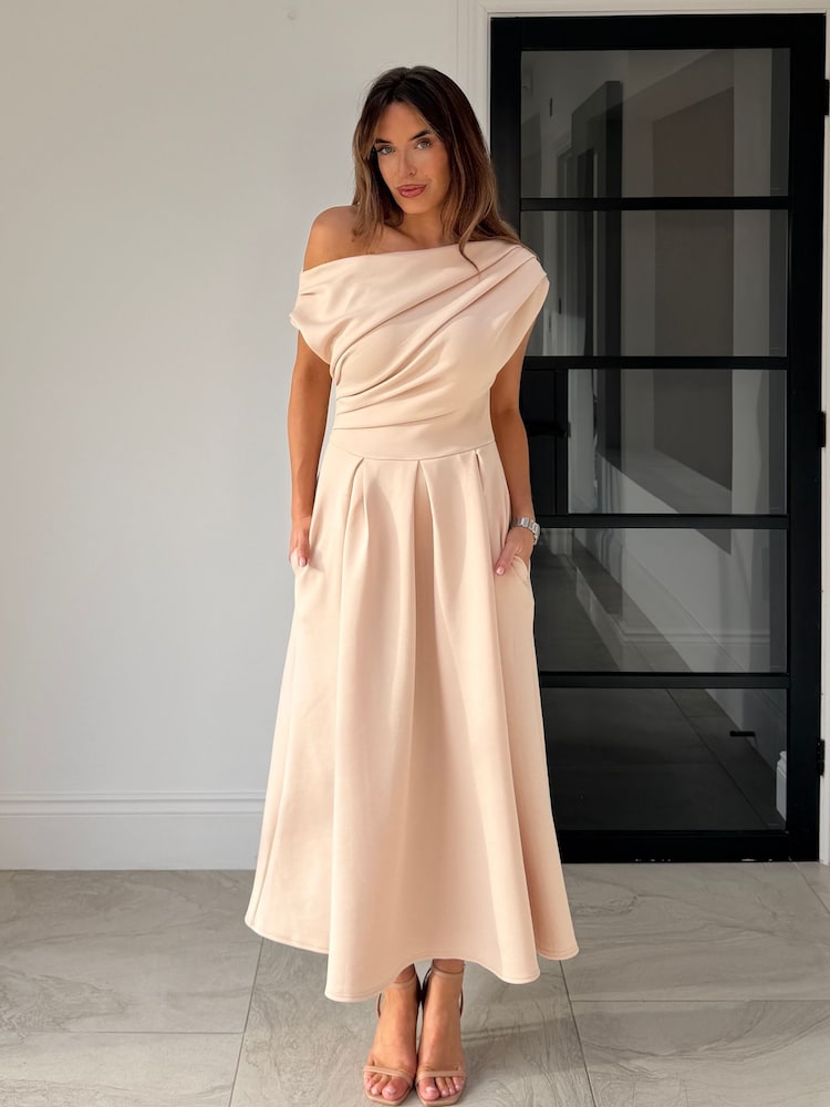 Girl In Mind Yellow Betty Asymmetric Neckline Midi Dress - Image 1 of 6