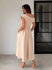 Girl In Mind Yellow Betty Asymmetric Neckline Midi Dress - Image 2 of 6