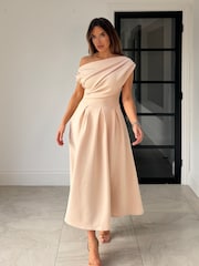 Girl In Mind Yellow Betty Asymmetric Neckline Midi Dress - Image 3 of 6