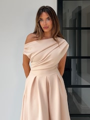 Girl In Mind Yellow Betty Asymmetric Neckline Midi Dress - Image 4 of 6