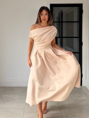 Girl In Mind Yellow Betty Asymmetric Neckline Midi Dress - Image 5 of 6