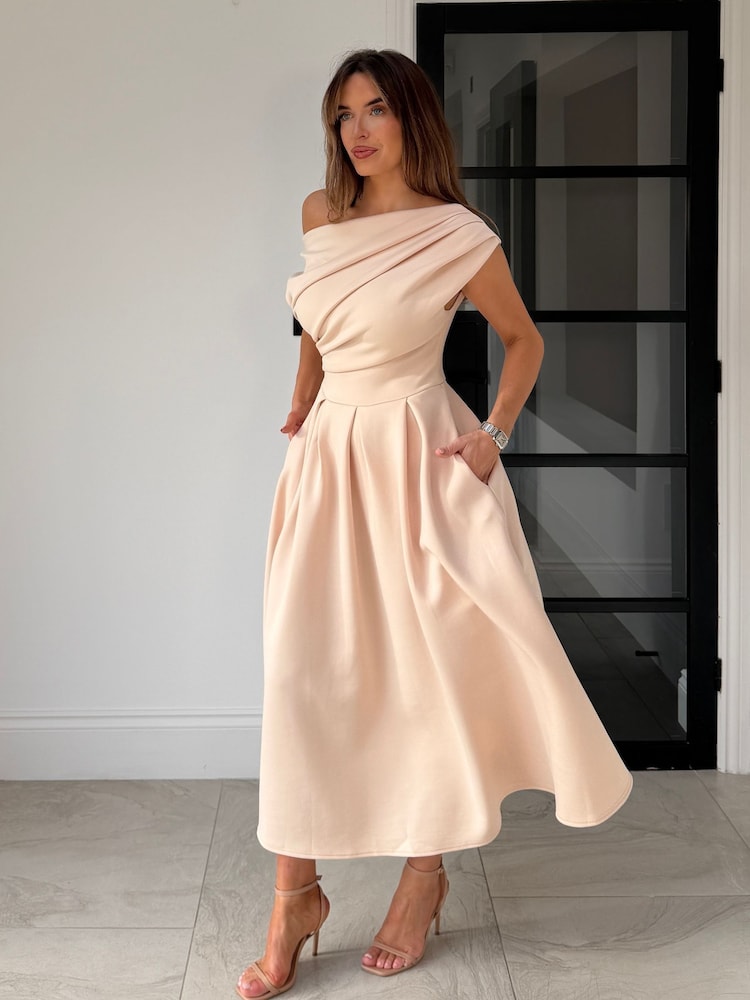 Girl In Mind Yellow Betty Asymmetric Neckline Midi Dress - Image 6 of 6