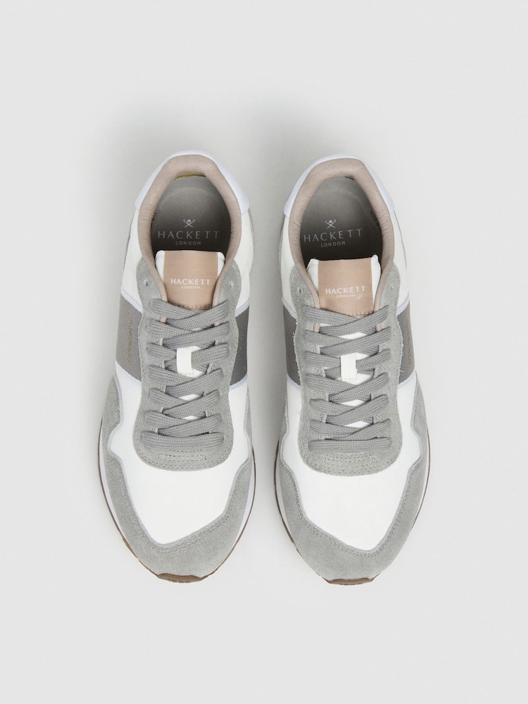 Hackett Grey Keston Symbol Leather And Suede Trainers - Image 2 of 6