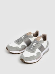 Hackett Grey Keston Symbol Leather And Suede Trainers - Image 3 of 6