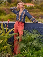 Joe Browns Rust Mia Kick Flare Twill Trousers - Image 1 of 6