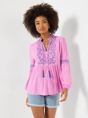Joe Browns Pink Essential Embroidered Summer Tunic Top - Image 2 of 6