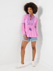 Joe Browns Pink Essential Embroidered Summer Tunic Top - Image 5 of 6