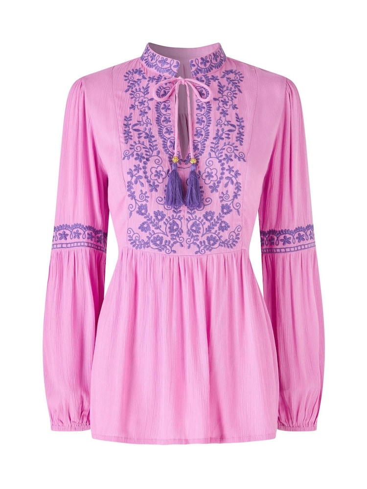 Joe Browns Pink Essential Embroidered Summer Tunic Top - Image 6 of 6