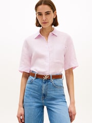 Tommy Hilfiger Pink Relaxed Fit Pure Linen Short Sleeve Shirt - Image 1 of 5