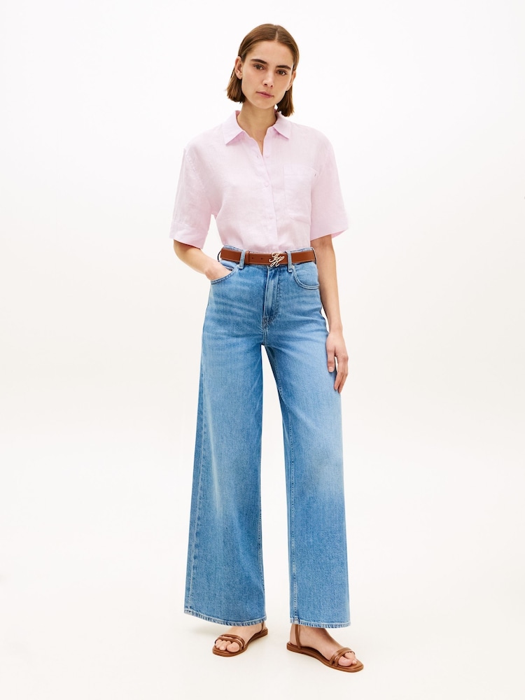 Tommy Hilfiger Pink Relaxed Fit Pure Linen Short Sleeve Shirt - Image 2 of 5 Tommy Hilfiger Pink Relaxed Fit Pure Linen Short Sleeve Shirt - Image 2 of 5