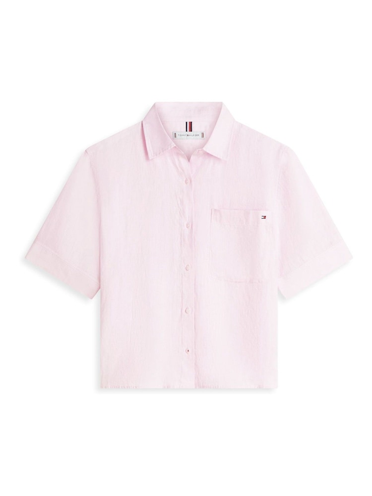 Tommy Hilfiger Pink Relaxed Fit Pure Linen Short Sleeve Shirt - Image 5 of 5 Tommy Hilfiger Pink Relaxed Fit Pure Linen Short Sleeve Shirt - Image 5 of 5