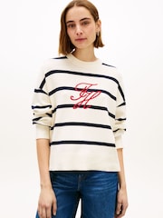 Tommy Hilfiger White Premium Knit Logo Embroidery Relaxed Jumper - Image 1 of 5