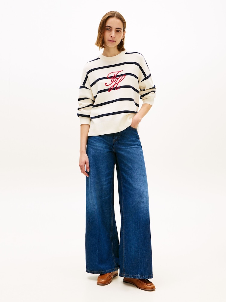 Tommy Hilfiger White Premium Knit Logo Embroidery Relaxed Jumper - Image 2 of 5