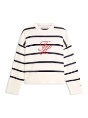 Tommy Hilfiger White Premium Knit Logo Embroidery Relaxed Jumper - Image 5 of 5