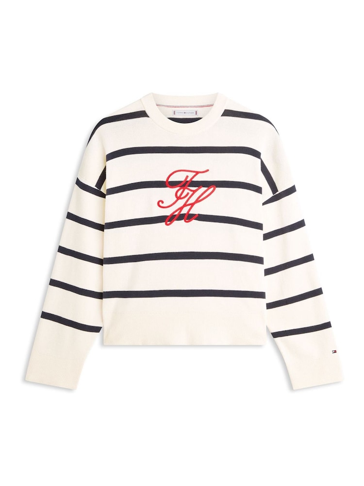 Tommy Hilfiger White Premium Knit Logo Embroidery Relaxed Jumper - Image 5 of 5