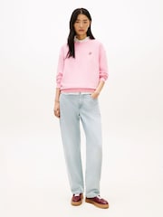 Tommy Hilfiger Pink Logo Embroidery Crew Neck Sweat Top - Image 2 of 5