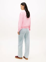 Tommy Hilfiger Pink Logo Embroidery Crew Neck Sweat Top - Image 3 of 5