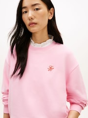 Tommy Hilfiger Pink Logo Embroidery Crew Neck Sweat Top - Image 4 of 5