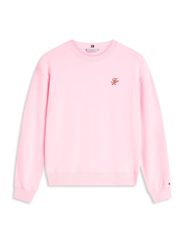 Tommy Hilfiger Pink Logo Embroidery Crew Neck Sweat Top - Image 5 of 5 Tommy Hilfiger Pink Logo Embroidery Crew Neck Sweat Top - Image 5 of 5
