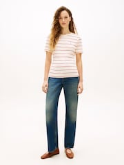 Tommy Hilfiger Red/White Flag Embroidery Crew Neck Slim T-Shirt - Image 2 of 5