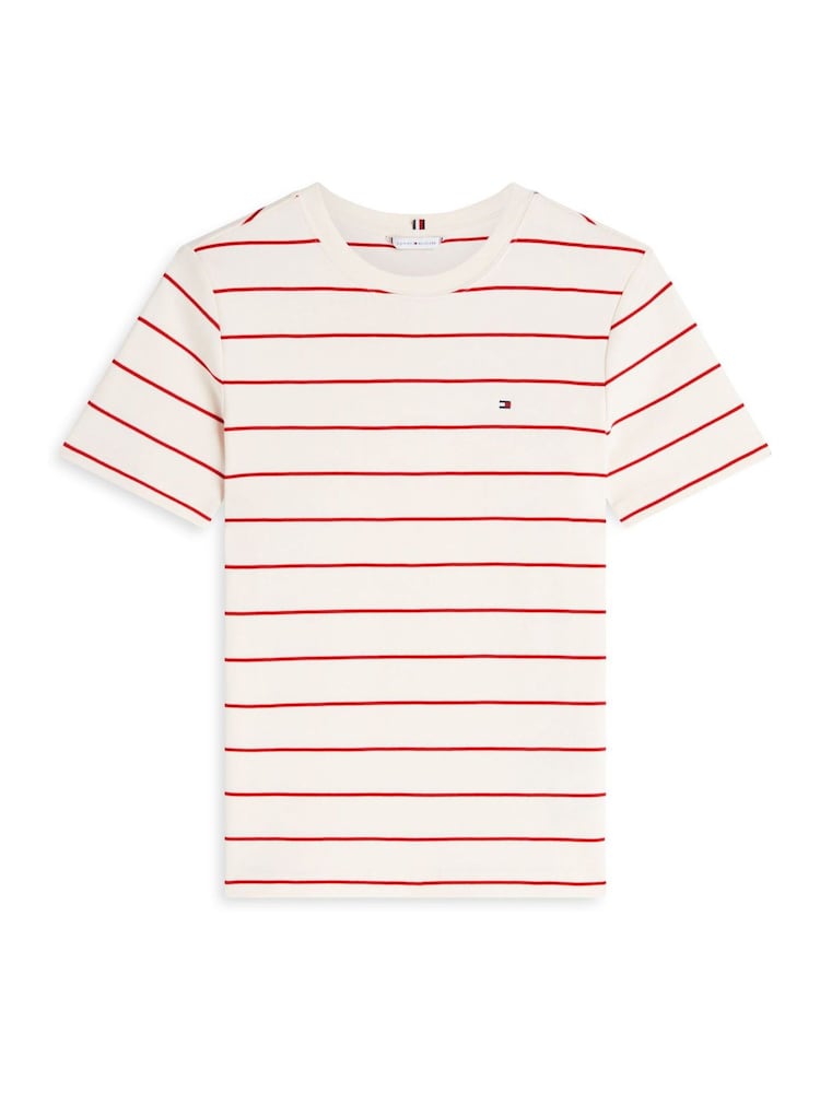 Tommy Hilfiger Red/White Flag Embroidery Crew Neck Slim T-Shirt - Image 5 of 5