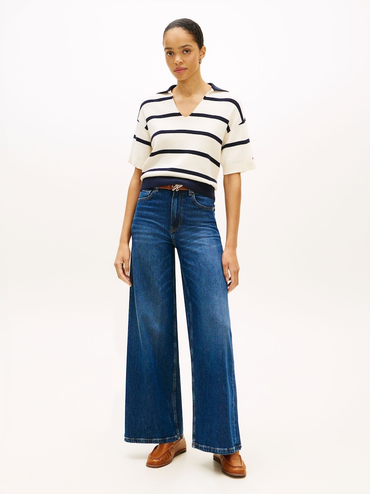 Tommy Hilfiger White Premium Knit Relaxed Polo Jumper - Image 2 of 5