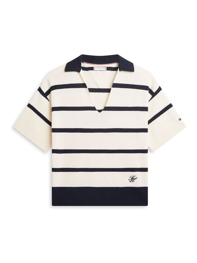 Tommy Hilfiger White Premium Knit Relaxed Polo Jumper - Image 5 of 5