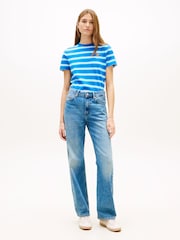 Albastru - Tommy Hilfiger Logo Embroidery Jersey Crew Neck T-Shirt - Imaginea 2 din 5