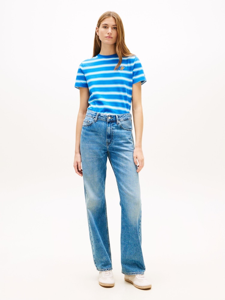 Albastru - Tommy Hilfiger Logo Embroidery Jersey Crew Neck T-Shirt - Imaginea 2 din 5