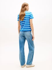 Albastru - Tommy Hilfiger Logo Embroidery Jersey Crew Neck T-Shirt - Imaginea 3 din 5