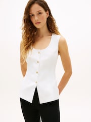 Tommy Hilfiger White Button Linen Blend Slim Waistcoat - Image 1 of 5