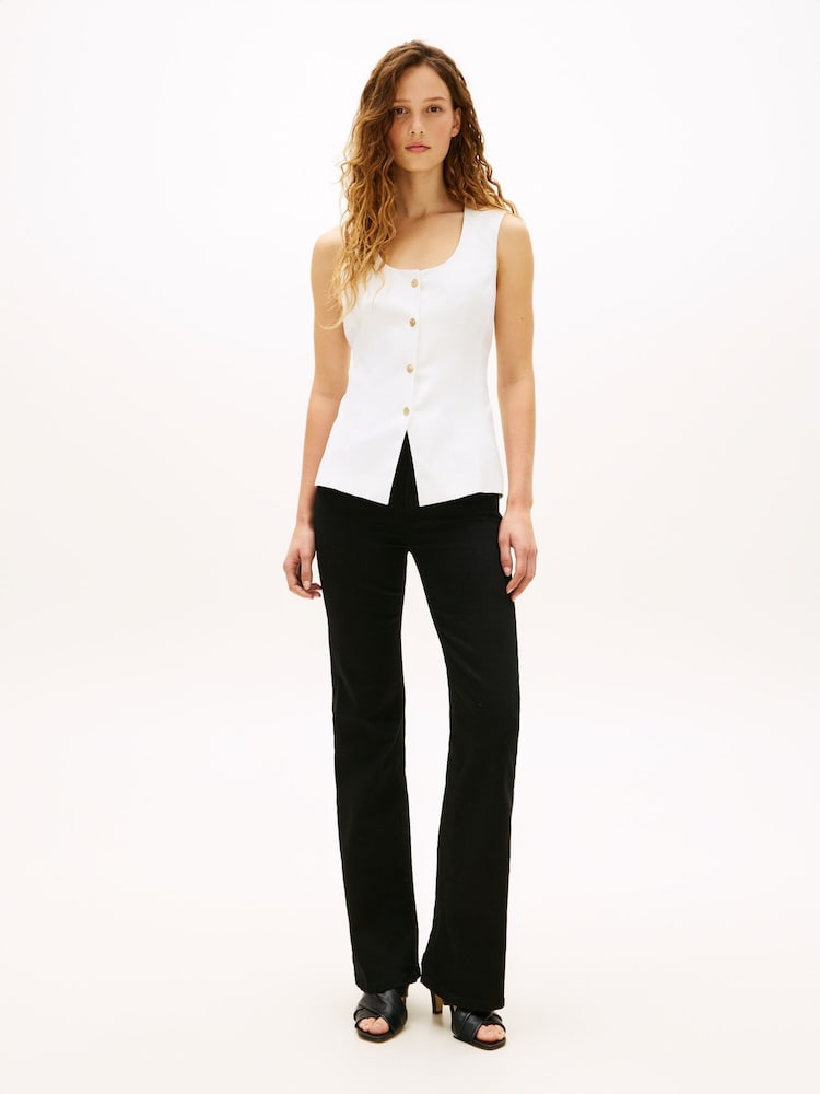 Tommy Hilfiger White Button Linen Blend Slim Waistcoat - Image 2 of 5 Tommy Hilfiger White Button Linen Blend Slim Waistcoat - Image 2 of 5