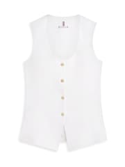 Tommy Hilfiger White Button Linen Blend Slim Waistcoat - Image 5 of 5