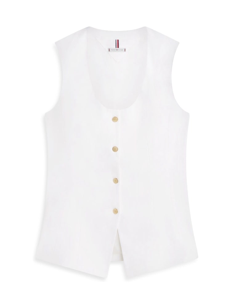 Tommy Hilfiger White Button Linen Blend Slim Waistcoat - Image 5 of 5 Tommy Hilfiger White Button Linen Blend Slim Waistcoat - Image 5 of 5