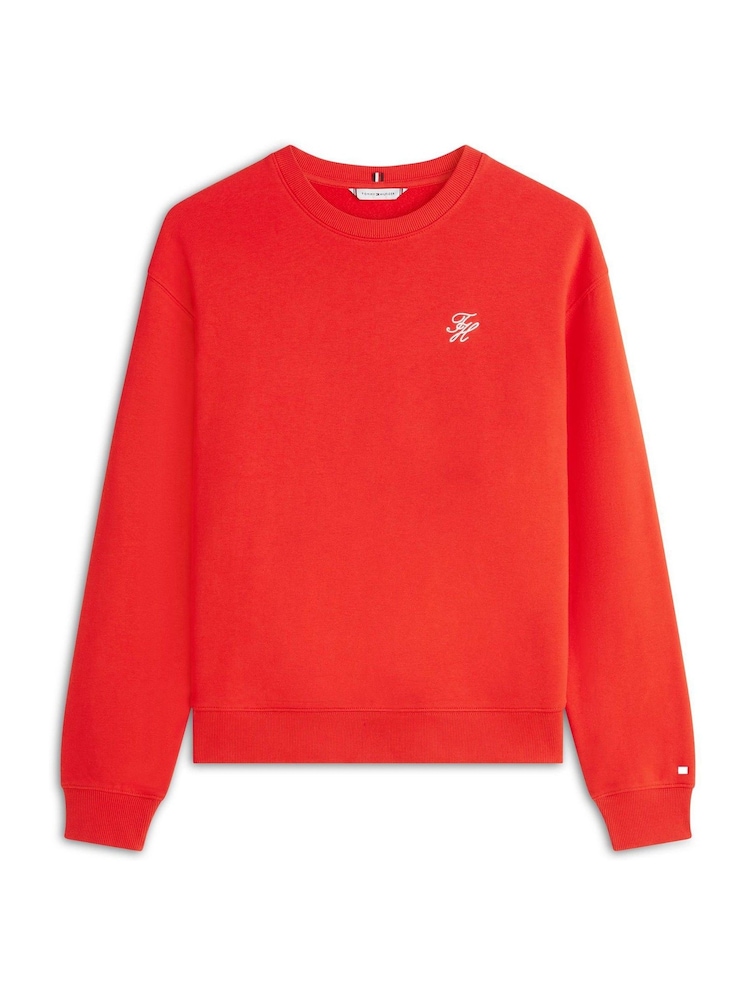 Tommy Hilfiger Red Logo Embroidery Crew Neck Sweat Top - Image 5 of 5