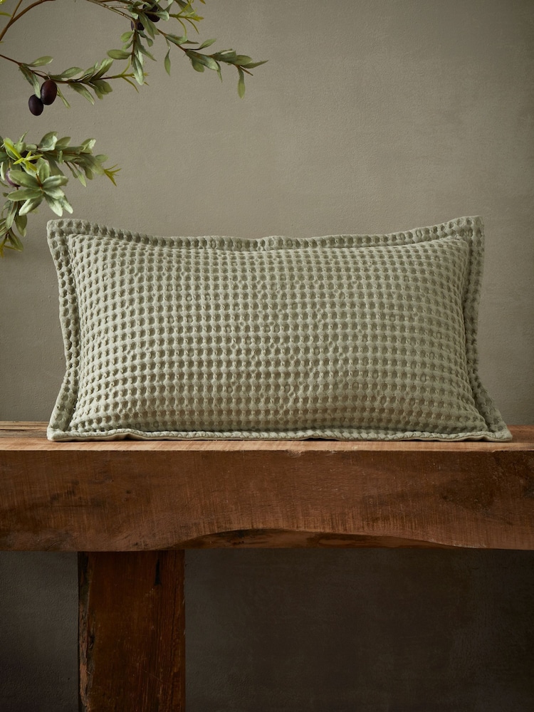 Pineapple Elephant Sage Green Jaipur Chunky Waffle Cotton Cushion - Image 1 of 3
