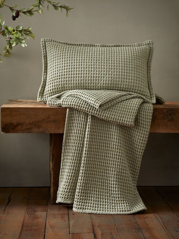 Pineapple Elephant Sage Green Jaipur Chunky Waffle Cotton Cushion - Image 2 of 3