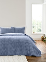 Bianca Blue Attica Velvet Embroidered Bedspread - Image 1 of 2