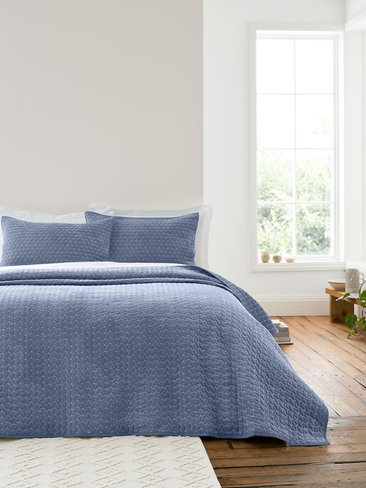 Bianca Blue Attica Velvet Embroidered Bedspread - Image 1 of 2